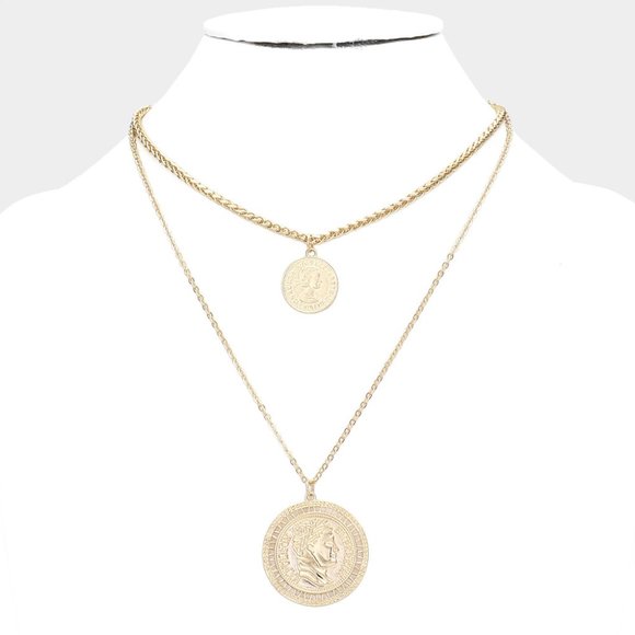 iFashionBox Jewelry - Gold Chain Double Layered Portrait Head Coin Link Necklace